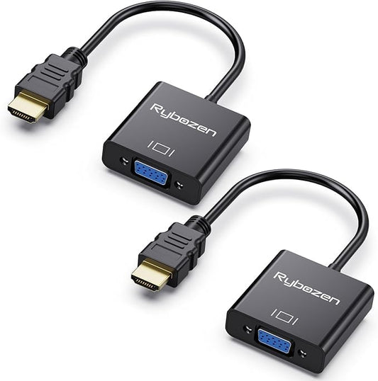 HDMI to VGA Adapter 2 Pack, Gold-Plated HDMI to VGA Converter (Male to Female), Compatible for Computer, Laptop, PC, Monitor, Projector, HDTV, Chromebook, Raspberry Pi, Roku, Xbox and More - color: 2 pack