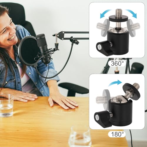 Penitue Ball and Socket Head Microphone Adapter Kit, Includes 1 Ball and Socket Head & 4 Adapters 360° Horizontal Rotation 3/8" to 5/8" & 1/4" Thread Converters for Camera Tripod Fill Light - style: Adapter screw+gimbal set