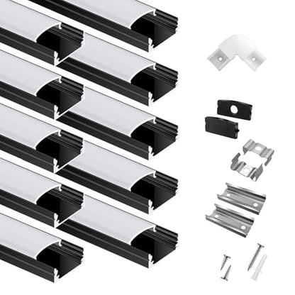 hunhun 10-Pack 6.6ft/2Meter U Shape Black LED Aluminum Channel System with Milky Cover, End Caps and Mounting Clips, Aluminum Channel Profile for LED Strip Light Diffuser Installations (10pack*6.6ft) - size: 10pack*6.6ft(Black)