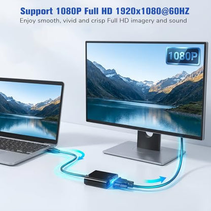 USB to VGA Adapter for Monitor, VGA to USB 3.0/2.0 Converter | 1080P Multi-Display Video Cable for Laptop, Desktop, HDTV, Monitor, Projector, Suitable for WIN7, WIN8, Vista