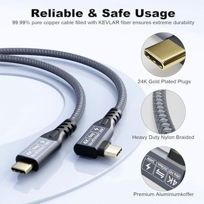 USB C 3.2 Gen2x2 20Gbps Cable, 90Degree USB C 4K@60Hz UHD Video 5A/240W PD3.1 Fast Charge Cord with E-Marker Compatible with Thunderbolt 3/4 - size: 90D 20G 240W 2M