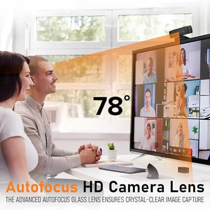 Sentinel 2K Webcam for PC with Microphone, Touch Control, Autofocus, Privacy Shutter & 360° Adjustable | Camera for Computer, Laptop & Mac | USB Video Streaming for Zoom/Skype/Google Meet/Team