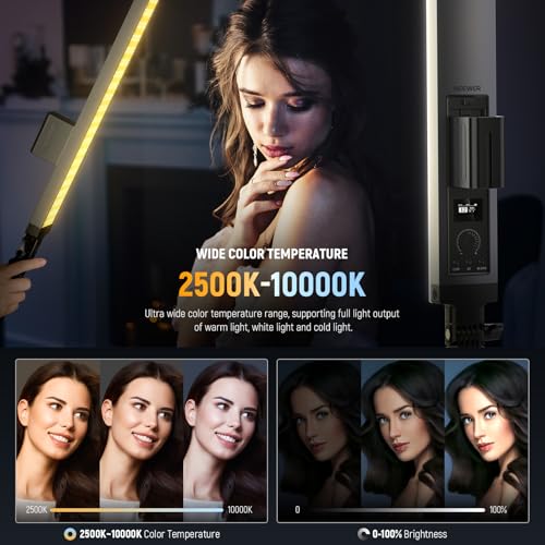 NEEWER Photography RGB Light Stick Kit, 2 Pack LED Video Tube Lights w/Stands, Diffusers, 3250Lux Dimmable Light Wand 2500-10000K CRI95+/TLCI97+ APP/2.4G/Panel Control for Live/Videos/Vlog, BH20C