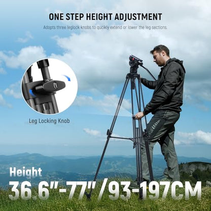 NEEWER LL34 78" Video Camera Tripod One Step Quick Release with Adjustable Damping Fluid Head, Heavy Duty Carbon Fiber Tripod with Dual Mode QR Plate, Max Load 22lb - style: LL34