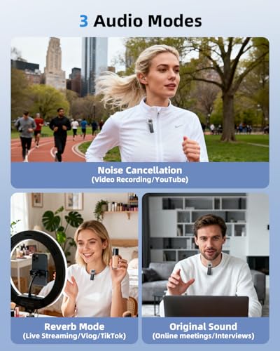 3-in-1 Mini Microphones: Wireless Lavalier Microphone with AI Noise Reduction for iPhone 15/14/13/12, Android, Cameras 12H Battery, Plug and Play Wireless Microphones for Vlog/YouTube/TikTok/Live
