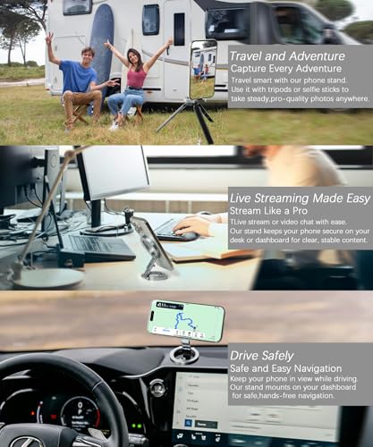 Dual Magnetic Phone Holder, 1/4" Screw Tripod Mount, Gym Magnetic Phone Stand for Car (Black)