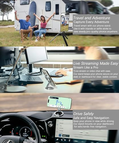 Dual Magnetic Phone Holder, 1/4" Screw Tripod Mount, Gym Magnetic Phone Stand for Car (Black)