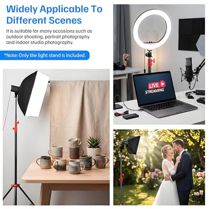 Light Stand Photography, 9.2ft/280cm Air-Cushioned Heavy Duty Studio Light Stand with 1/4" and 3/8" Screw, Aluminum Alloy Photo Video Tripod Stand for Ring Light, Softbox, LED Panel, Max Load 22lb - color: Red