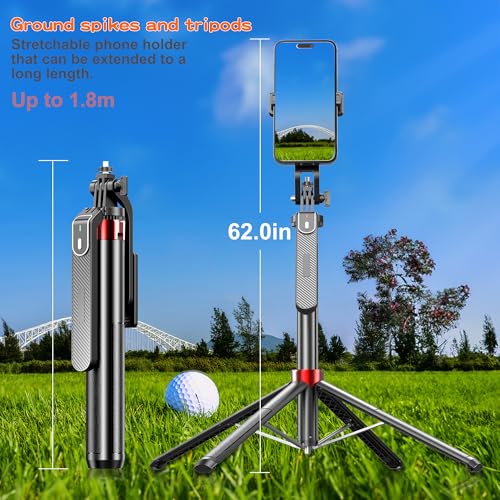Monopod and Tripod Selfie Stick to Record Golf Swing - Etendable Cell Phone Tripod Stand with Wireless Remote and Phone Holder, Golf Training Aid - Compatible with All iPhone Android Phone