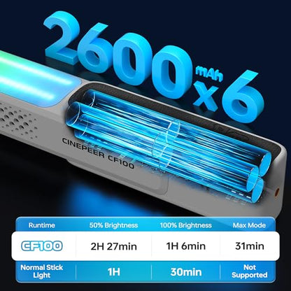 ZHIYUN CINEPEER CF100 100W RGB Light Stick Handheld LED Video Light Wand 2700K-6500K CRI 96+ TLCI 98+ Portable Fill Light with 6 Effect Continuous Output Photography Tube Combo