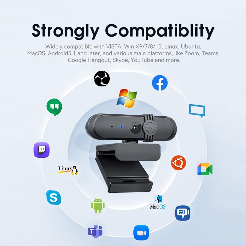 1080P Webcam with Microphone for Video Calling/Meetings/Teaching, HD 30fps Web Camera with Sliding Privacy Cover, USB-A Cable, for Zoom/Skype/Facetime, Laptop/Desktop/PC