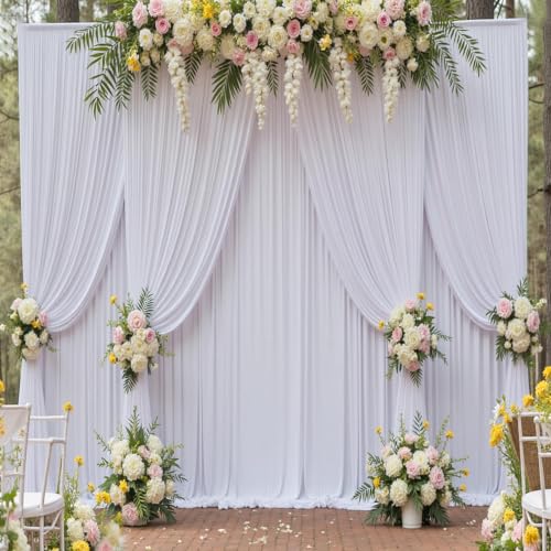 10ft x 15ft White Backdrop Curtain for Wedding Party 2 Panels 5x15ft Wrinkle Free Silky Polyester Backdrop Drapes Fabric for Birthday Baby Shower Graduation Photography Stage Background Decorations - color: White, size: 10ft x 15ft (W5' x H15', 2panels)