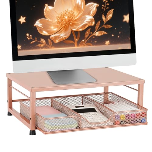 Small Laptop Stand for Desk, Monitor Stand Riser, Office Desk Accessories, Computer Desktop Stand with Drawer for Home, Office, School (Bronze) - color: Bronze-Small