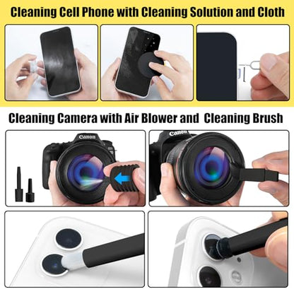 walrfid Laptop Phone Screen Cleaner Kit, Computer Keyboard Brush Cleaning Spray for iPhone AirPods MacBook iPad, 20-in-1 Electronic Device Clean Tool for Camera Earbud Car Screens (Black) - color: Black