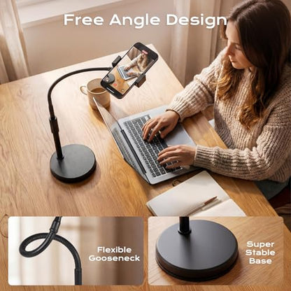 Overhead Phone Mount, Overhead Desktop Phone Holder with Rotating Arm Holder and Base, Adjustable Angles for Photo Video Capture, Online Meeting