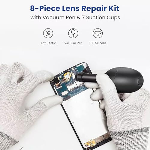 Lens Sucker Kit, Suction Pen and 7pcs Suction Cups, Changeable Anti-Static, ESD Conductive Silicone Suction Cup Set