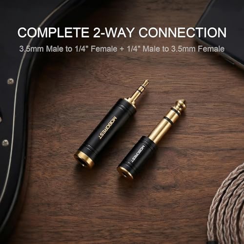 MOBOREST 3.5mm to 1/4 (6.35mm) Stereo Pure Copper Adapter, 1/8 Inch to 1/4 Inch Stereo Adapter, Can be Used Conversion Headphone adapte, amp adapte, Black Fashion 2-Pack - color: BLACK