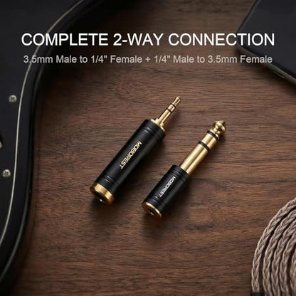 MOBOREST 3.5mm to 1/4 (6.35mm) Stereo Pure Copper Adapter, 1/8 Inch to 1/4 Inch Stereo Adapter, Can be Used Conversion Headphone adapte, amp adapte, Black Fashion 2-Pack - color: BLACK