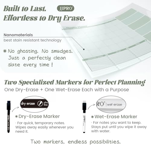 JJPRO Dual-Layer Sage Green Dry Erase Desk Mat,Large Multi-Use Dry Erase Desk Calendar, Erasable Desk Mat,Double-Sided Faux Leather Desk Pad,Reusable Desk Writing Board for Office, Home-16"x34" - color: Sage Green