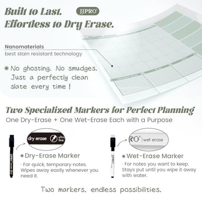 JJPRO Dual-Layer Sage Green Dry Erase Desk Mat,Large Multi-Use Dry Erase Desk Calendar, Erasable Desk Mat,Double-Sided Faux Leather Desk Pad,Reusable Desk Writing Board for Office, Home-16"x34" - color: Sage Green