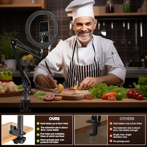 Overhead Camera Mount with 10" Selfie Ring Light,Adjustable Phone Arm Stand, Desk Tripod Holder Content Creator Lighting Kit with Remote for iPhone Filming,Video Recording,Tiktok,YouTube