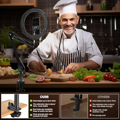 Overhead Camera Mount with 10" Selfie Ring Light,Adjustable Phone Arm Stand, Desk Tripod Holder Content Creator Lighting Kit with Remote for iPhone Filming,Video Recording,Tiktok,YouTube
