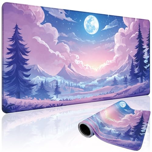 Mountain Moonlight Large Gaming Mouse Pad 31.5"x15.7"｜XXL Desk Mat, Non-Slip Rubber Base & Stitched Edges - Extended Waterproof Mousepad for PC/Laptop/Office/Home Decor - color: Mountain Moonlight