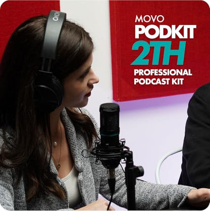 Movo PodPak2T 2-Pack Universal Condenser Microphone Kit with Phantom 2x2 Audio Interface, Desktop Mic Stand, and Studio Headphones- Podcast Equipment Bundle for YouTube, Podcast, Streaming, Musicians - style: with Tabletop Stands