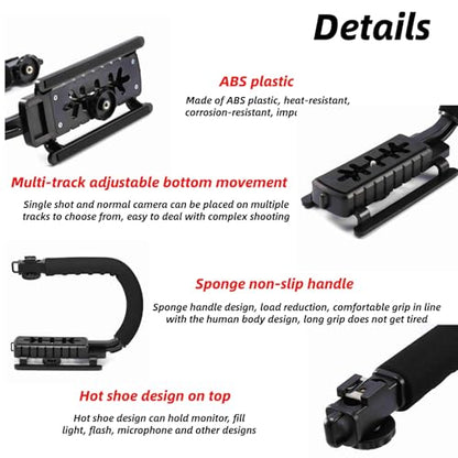 Super Grip U Handheld Stabilizer Handle with Hot Shoe Mount for DSLR Camera Camcorder Portable Video Recording (Portable U Grip)