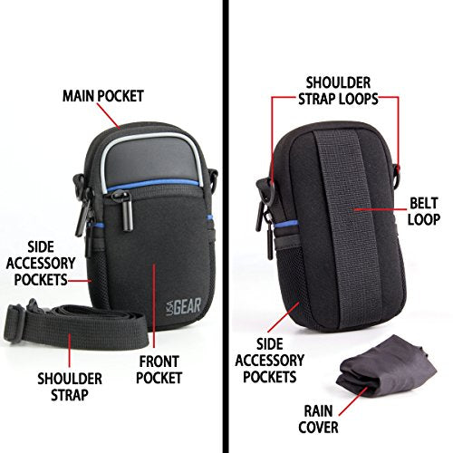 USA Gear Compact Camera Case Point & Shoot Camera Bag with Accessory Pockets, Rain Cover & Shoulder Strap Works W/Sony CyberShot, Canon PowerShot ELPH, Nikon COOLPIX, Olympus & More - color: Black