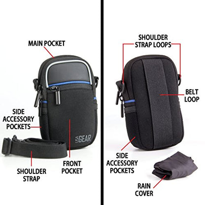 USA Gear Compact Camera Case Point & Shoot Camera Bag with Accessory Pockets, Rain Cover & Shoulder Strap Works W/Sony CyberShot, Canon PowerShot ELPH, Nikon COOLPIX, Olympus & More - color: Black