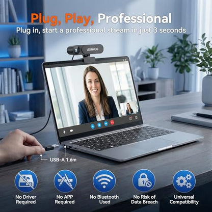AIRHUG 4K UHD USB Webcam No Mic 16MP Sony Sensor, Privacy Cover for Secure Meetings - PDAF Fast Focus, 63° Gold FOV, Auto Light Correction, Streaming Camera (No Audio) for PC/Laptop/Desktop - style: 4K Webcam Without Mic