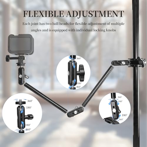 22" Magic Arm with Super Clamp Overhead Camera Mount for Camera, 1/4” Threads Adjustable Desktop Stand Holder Compatible with Phone Microphone Webcam Action Camera Video Light