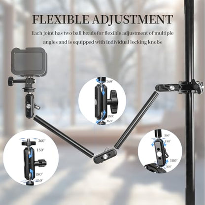 22" Magic Arm with Super Clamp Overhead Camera Mount for Camera, 1/4” Threads Adjustable Desktop Stand Holder Compatible with Phone Microphone Webcam Action Camera Video Light