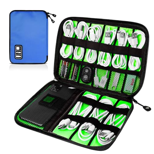 Cord Organizer Travel, Electronics Organizer Tech Pouch - Portable Cable Organizer Bag for Cords, Charger, Phone, SD Card, Power Bank for Travel & Daily Use -Royal Blue Green - color: Royal Blue