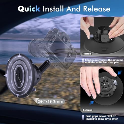 EMART Suction Cup Camera Mount with Adjustable Magic Arm, Metal 6" Suction Cup Mount Compatible with Camera, Action Cam, Phone, Universal 1/4"-3/8" Mount Holes for Windshield, Dash and Smooth Surface - size: 6 inch Magic Arm
