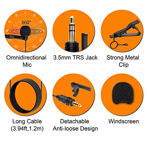 COMICA CVM-SM-O1 Lavalier Lapel Microphone, Omnidirectional TRS Clip-on Condenser Mic Compatible with DSLR Camera BoomX-D/Sennheiser and Other Wireless Transmitter,Lav Mic for Video Recording