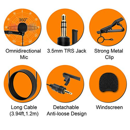 COMICA CVM-SM-O1 Lavalier Lapel Microphone, Omnidirectional TRS Clip-on Condenser Mic Compatible with DSLR Camera BoomX-D/Sennheiser and Other Wireless Transmitter,Lav Mic for Video Recording