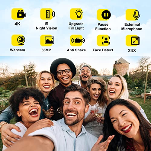 4K Video Camera with IR Light, Camcorder Digital with with External Microphone, 24X Digital Zoom, with Night Vision,YouTube Vlogging Camera Recorder