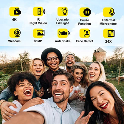 4K Video Camera with IR Light, Camcorder Digital with with External Microphone, 24X Digital Zoom, with Night Vision,YouTube Vlogging Camera Recorder