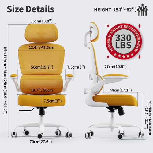 TRALT Office Chair Ergonomic Desk Chair, 330 LBS Home Mesh Office Desk Chairs with Wheels, Comfortable Gaming Chairs (1, Yellow) - color: Yellow