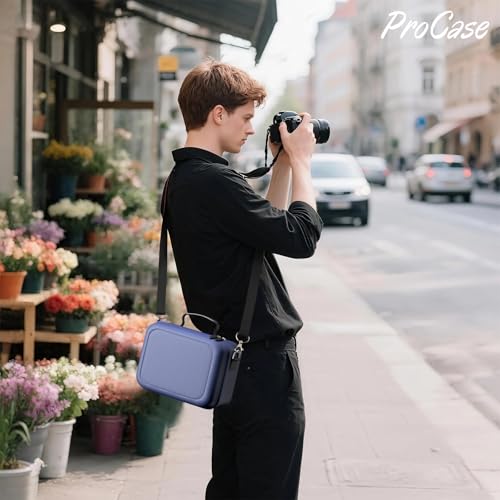 ProCase Hard Shell Camera Case for Canon Rebel T7/EOS R100/R50/DSLR/SLR/Nikon/Sony/Mirrorless Cameras, Soft Padded Digital Camera Travel Bag with 1 Shoulder Strap and 3 Adjustable Dividers -Navy - color: Navy