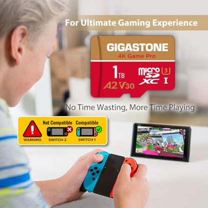 【for Switch 1 Only】 GIGASTONE 1TB Micro SD Card, 4K Game Pro, MicroSDXC Memory Card for Gaming Console, Action Camera, UHD Video, up to 150/130 MB/s, UHS-I U3 A2 V30 C10【5-Years Data Recovery】 - color: 1TB 4K Game Pro 1-Pack