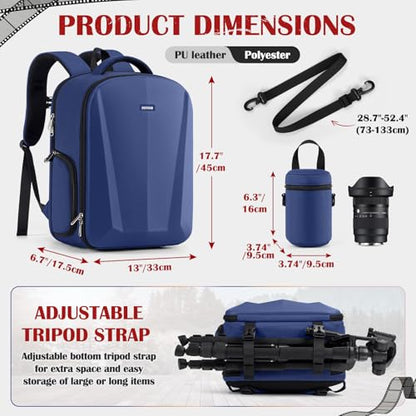 SDYSM Camera Backpack, Large Camera Bag for Photographers Professional DSLR/SLR Mirrorless Camera Case Compatible for Sony Canon Nikon, Blue - color: Blue