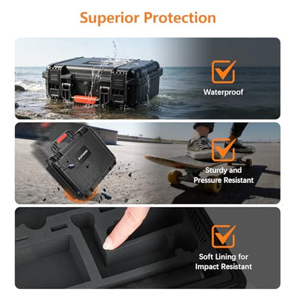 AMAZEAR Waterproof Hard Case Compatible with DJI OSMO Pocket 4, Pocket4 Creator Combo Accessories Dual-Layer Hard Shell Cover Travel Box for Carrying, Protection, Storage, Organization, Black