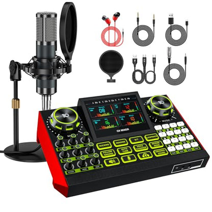 G9 Podcast Equipment Bundle with Audio Mixer for Streaming Singing, 3.5mm Condenser Microphone Kit, Voice Changer, Noise Reduction, Bluetooth, Plug & Play for PC, Phone, TikTok, YouTube - color: Dark Blue Mic+G9 Audio mixer