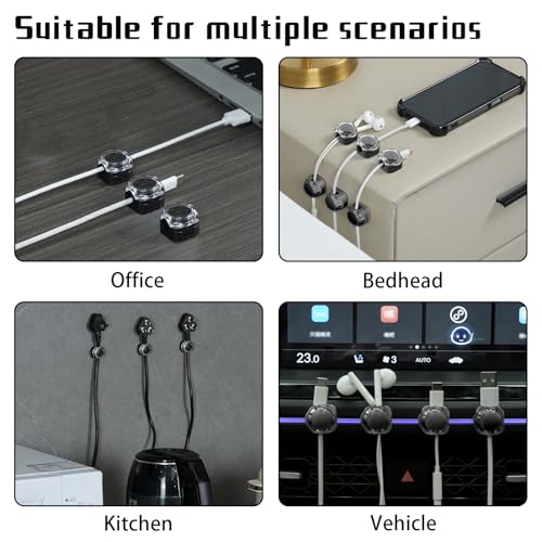 Magnetic Cable Organizer Set, 8 Pcs Easy Adhesion Desk & Wall Mount Holders for Mobile Phones and USB Cables, Perfect for Office, Kitchen, Car, and Bedside Use (Black)