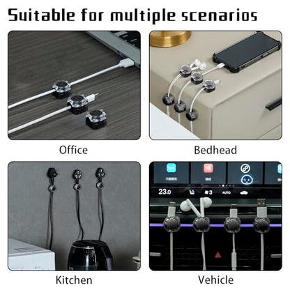 Magnetic Cable Organizer Set, 8 Pcs Easy Adhesion Desk & Wall Mount Holders for Mobile Phones and USB Cables, Perfect for Office, Kitchen, Car, and Bedside Use (Black)