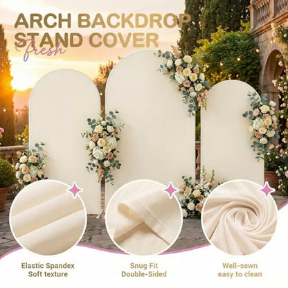 Toolterritary Set of 3 Metal Arch Backdrop Stand with Cover Set, (8FT, 7.2FT, 6.6FT Wedding Arch and Cover Set), Backdrop Arch for Party, Baby Shower, Birthday, and Graduation Ceremony - color: Beige, size: 8ft+7.2ft+6.6ft