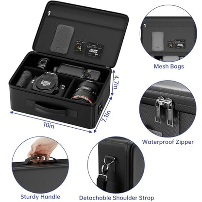 Tamfile Camera Bag for Canon/Sony/Nikon/Mirrorless/DSLR, Black | Compatible with Lens and Tripod, 4 Dividers, Water-Resistant Zipper, Fireproof Portable Travel Hard Case, Shoulder Strap